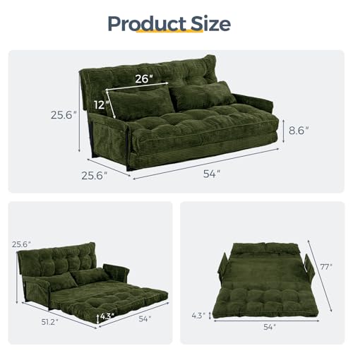 MAXYOYO Adjustable Floor Sofa Couch with 2 Pillows, Multi-Functional Bean Bag Bed, 5-Position Foldable Lazy Sofa Sleeper Bed with Armrest, Versatile Floor Seating for Reading, Dark Green, Double MAXYOYO