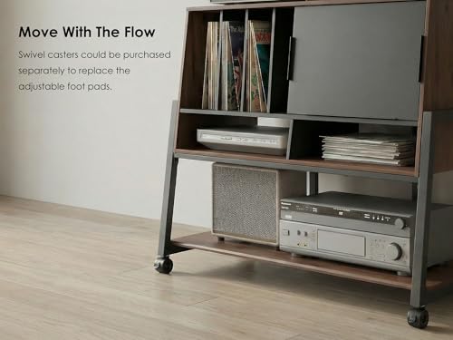 FITUEYES Design Record Player Stand,Entertainment Center up to 120 pcs, Large Mid Century Turntable Stand for Living Room Bedroom, Eiffel Series FITUEYES