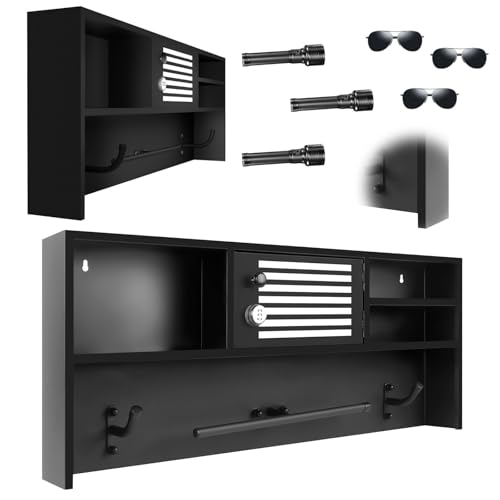 Wall Mounted Police Gear Rack, Police Gear Stand with Lockbox Safe, Tactical Gear Rack Decor with Heavy Duty 2-Hook, Police Gear Cabinet Suitable for Police Station, Homes, Bar WoodArtSupply