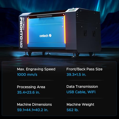 OMTech Pronto 90W CO2 Laser Engraver & Cutter – 35"x24" Workspace, 1000mm/s Speed, Autofocus, Air Assist, 2-Way Pass, for Wood, Acrylic & More OMTech