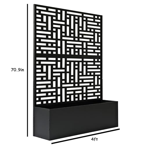 Oakland Living 6 ft. X 4 ft. Black Freestanding Metal Privacy Screen Room Divider with Flower Box Oakland Living
