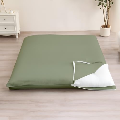 Cottington Lane Traditional Japanese Shikibuton Futon Cover, King Size Premium Cotton Zippered Floor Mattress Slipcover, Soft Durable, Ideal for Dorm Rooms, Guest Rooms, Sage Cottington Lane