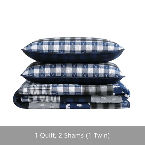 Eddie Bauer - Queen Quilt Set, Reversible Cotton Bedding with Matching Shams, Luxurious Bedding Set (Blue Creek Navy, Queen) Eddie Bauer