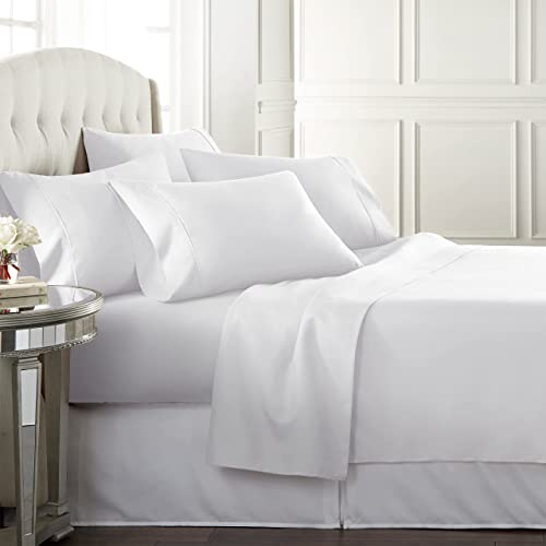 Danjor Linens Bed Sheet Set Queen Size for Hot Sleepers, Hotel Premium Sheets with 4 Pillowcases, Lightweight Brushed Microfiber Deep Pockets, Breathable Cooling 6 Piece Bedding Sets, White Danjor Linens