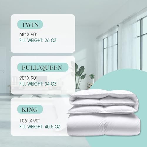Martha Stewart White Down Feather Comforter Twin Size - 600 Fill Power 100% Cotton Down Duvet Insert, Made in USA, All Season Medium Warmth Comforter with Corner Loops - 68" x 90" Martha Stewart