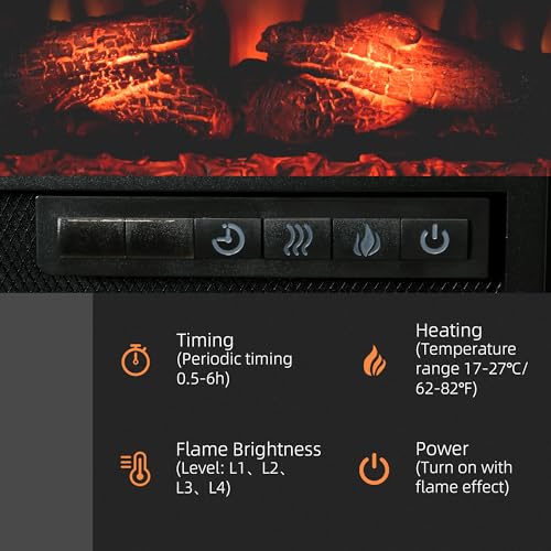HOMCOM 27" Electric Fireplace Insert, Retro Recessed Fireplace Heater with Realistic Log Flame, Remote Control, and Adjustable Brightness, 1400W, Black HOMCOM