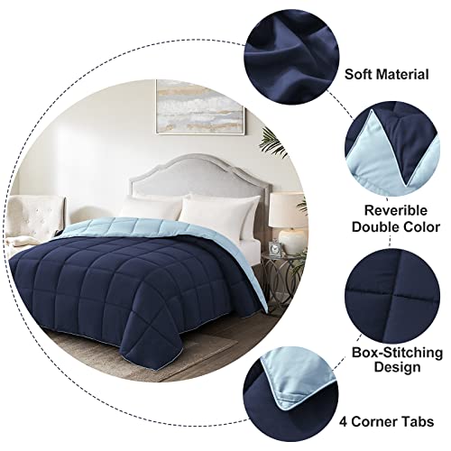 Homelike Moment Twin Comforter Duvet Insert- Blue Down Alternative Bed Comforter Twin Size, Lightweight Bedding Comforters Quilted Soft All Season Reversible Navy/Light Blue Homelike Moment