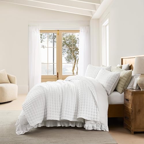 WDCOZY White Twin Size Quilt Bedding Sets with Pillow Sham, Lightweight Soft Bedspread Coverlet, Quilted Blanket Thin Comforter Bed Cover, All Season Summer Spring, 2 Pieces, 68x90 inches WDCOZY