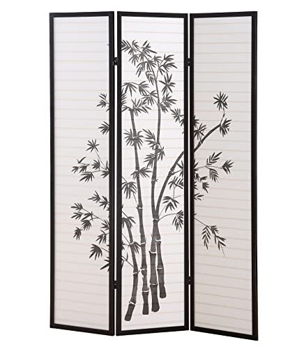 Roundhill Furniture 3-Panel Oriental Shoji Room Divider Screen, Black Roundhill Furniture