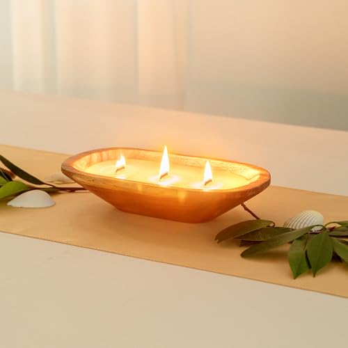 Restaurantware-Coco Casa 9.1 x 5.5 x 2 Inch Wood Dough Bowl Candle, 1 Hand Poured Bread Bowl Candle - Vanilla Fragrance, Double Wax Blend, Soy Wax Scented Candle, Wooden Wick Restaurantware