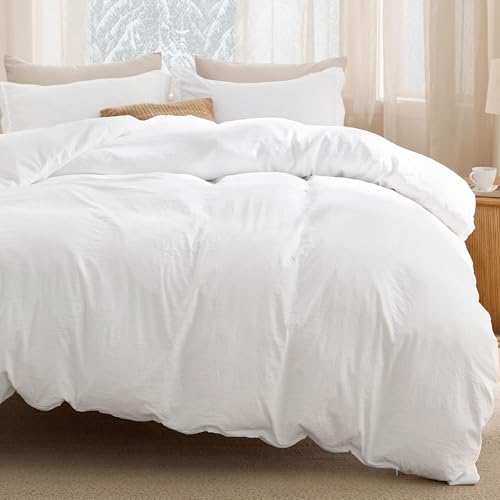 Bedsure Removable Cover with Comforter Duvet Insert Full - 5 Pieces White Prewashed Soft Bedding Set for All Seasons Use, Includes 1 Duvet Cover, 1 Comforter, 1 Fitted Sheet, 2 Pillow Shams Bedsure