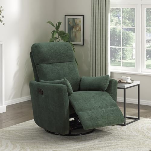Lexicon Modern Swivel Glider Recliner Chair - Quiet 360 Swivel Chair, Durable Microfiber Upholstered, 2 Pillows, Manual Reclining for Living Room, Small Spaces, Nursery, Apartment, Bedroom, Green