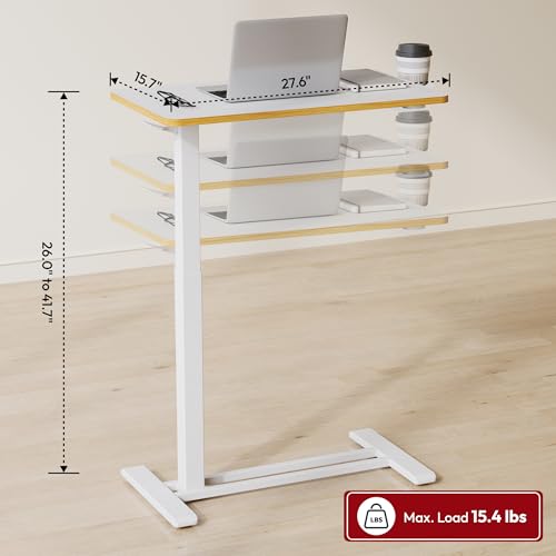SANODESK Medical Adjustable Overbed Bedside Table with Hidden Casters, Pneumatic Mobile Laptop Computer Standing Desk Cart Overbed Table with Tray, Hospital and Home Use(27.6" W x 15.7" D, White) SANODESK