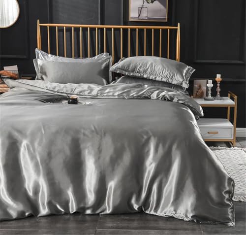 Solid Color Silk Bedding Set with Duvet Cover Bed Sheets Pillowcases Smooth Satin Single Queen Double Twin Size Generic