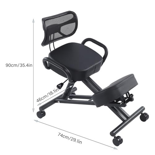 Ejoyous Kneeling Chair, Pneumatic Posture Correcting Knee Stool with Cushion Height Adjustable Rolling Orthopaedic Desk Stool for Banking Meeting Room Office Home Reception Ejoyous