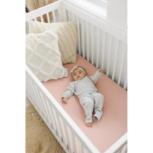 Konssy Muslin Crib Sheets for Girl Boy, 2 PCS Soft and Breathable Cotton Baby Sheets for Standard Crib Mattress, 52"x 28" (Floral, Pink) Konssy