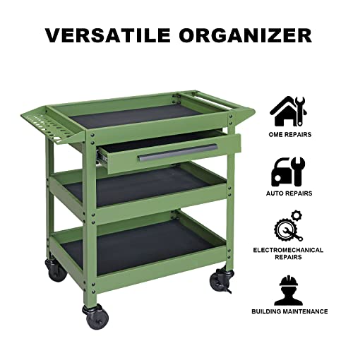 GSTANDARD 3 Layers Utility Cart: Rolling Tool Cart with Lockable Wheels and Multifunction Service Cart for Home, Garage, Kitchen, Office or Cafe, Torin