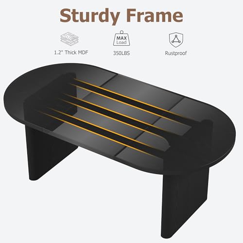 GarveeHome 70.8 Inch Oval Dining Table for 6-8 People, Long Large Kitchen Table with Thick Sturdy Wooden Base, Farmhouse Dining Room Table for Kitchen, Living Room, Office (Black) GarveeHome