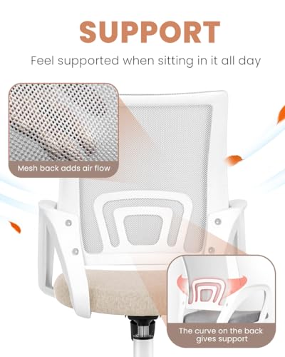 NEO CHAIR Office Desk Computer Chair Ergonomic Mesh Gaming Mid Back Seat with Comfy Lumbar Support Adjustable Height Swivel for Home Task (Beige) NEO CHAIR