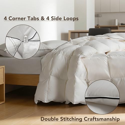 Goose Feather Down Fiber Comforters Oversized King Size, Extra Fluffy White Duvet Insert, Ultra-Soft, Breathable, Noiseless, All Season Hotel Luxury Bedding Comforters 120"x98" DOWNFORT