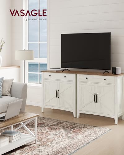 VASAGLE Buffet Cabinet, Sideboard Cabinet with Storage and Drawer, with Doors, Height Adjustable Shelf, Farmhouse Style, for Living Room, Kitchen, Rustic White and Honey Brown UBBK341W01 VASAGLE