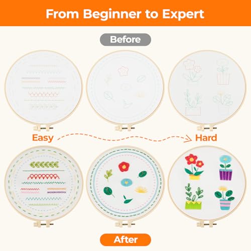 HTVRONT Sparkling Bead Embroidery Kit for Beginners- 3 Sets Complete Embroidery Kits with Step by Step Stitch Video & Instruction, Starter Embroidery Kit with 11 Stitches for Gifts for Woman
