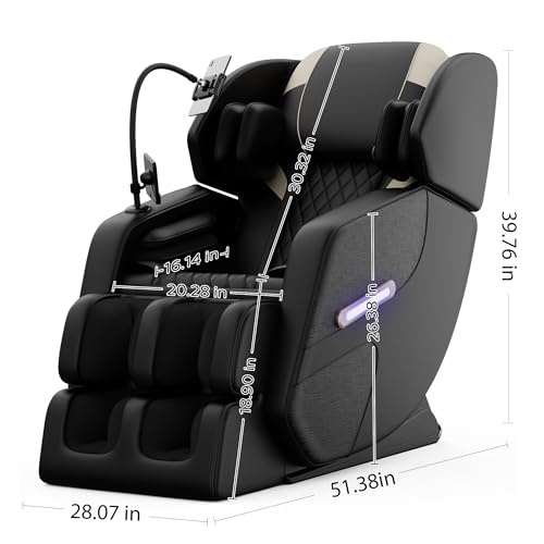 KEIKI Massage Chair Recliner with Zero Gravity, Full Body Air Pressure & Heating, Shiatsu Back & Foot Roller Massage, Bluetooth Speaker, Blue Ambient Light, PU Leather for Home & Office, Black KEIKI