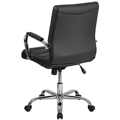 Flash Furniture Whitney Mid-Back Swivel LeatherSoft Desk Chair with Padded Seat and Armrests, Adjustable Height Padded Office Chair, Black Flash Furniture