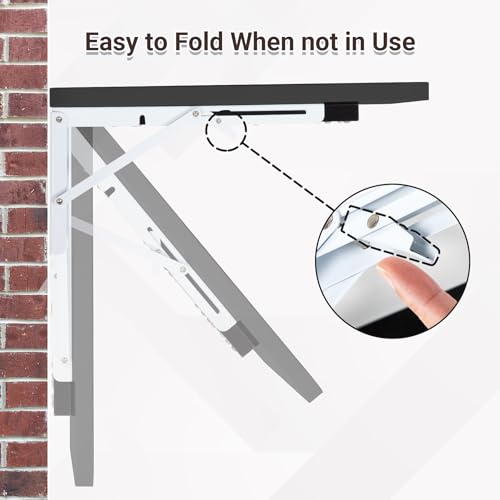 Neoaider Wall Mounted Folding Desk 23.6” x 15.7”, Drop Down Table with Metal Collapsible Brackets, Folding Wall Table for Small Spaces, Home, Office, Kitchen, Laundry Room-Black Neoaider