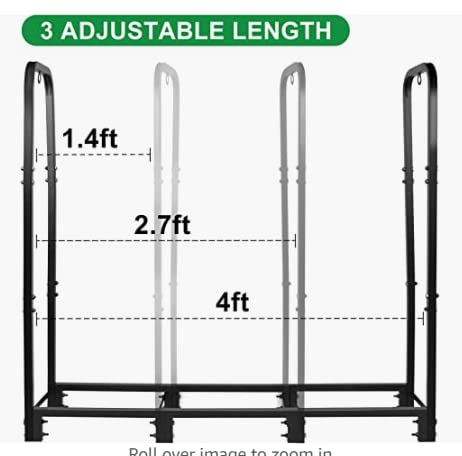 Artibear Firewood Rack Stand 4ft Heavy Duty Logs Holder for Outdoor Indoor Fireplace Metal Wood Pile Storage Stacker Organizer, Matte Black Artibear