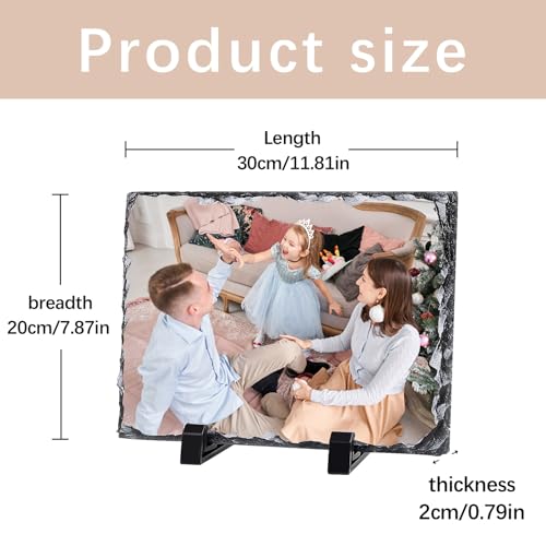 ORJ 4 PCS Sublimation Slate Blanks Custom Stone Slate Picture Frame Heat Transfer Rock Photo Plaque 7.8x11.8 in with Display Stand Decoration for Desktop Souvenir DIY Personalized Gift -Rectangle ORJ