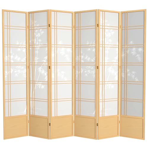 Red Lantern 7 ft. Tall Bamboo Tree Shoji Screen - Natural - 6 Panels Red Lantern