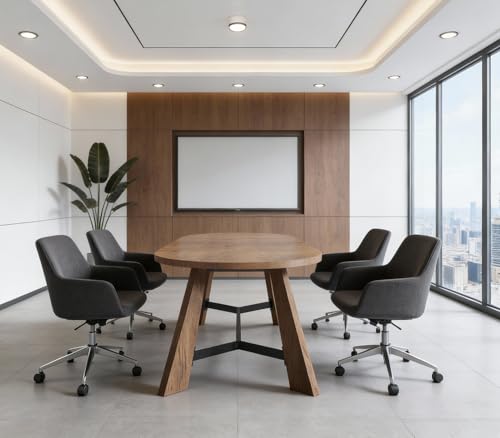 6FT Conference Table, 70.86" Oval Meeting Table for 6–8 People, Rustic Brown Conference Room Table with Metal Frame, Modern Office Conference Desk for Boardroom & Meeting Room VIRTRON