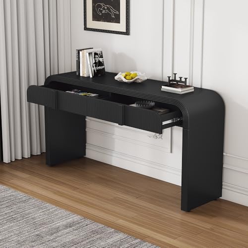 Unique Modern Console Table with 2 Drawers Rounded Silhouette and Smooth Surface Sofa Table, Curved Console Tables for Living Room and Entryway (Black) JIJIWANG