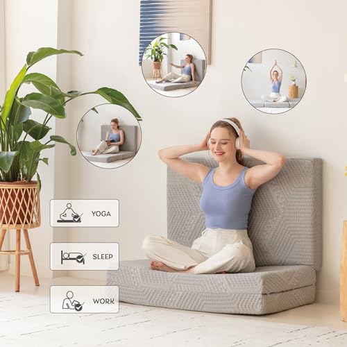 Tri-Fold Memory Foam Mattress, 4 inch Single Folding Mattress with Collapsible and Washable Cover, Travel and Guest Mat, 75"×25"×4", Grey MLILY