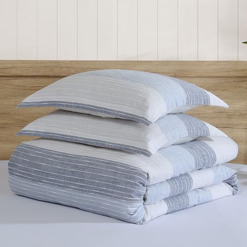 Levtex Home Sand Stripes Blue King Duvet Cover Set (106x94in) with 2 Pillowcases (36x20in) - Woven Jacquard Stripe - Navy, Blue, Grey, Cream - Cotton King Size Duvet Cover Set - Soft, Pre-Washed Levtex Home