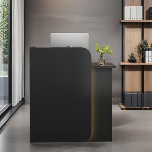 32 Inch Reception Desk, Modern Reception Table with LED Light, Front Counter Desk with Lockable Drawer, Checkout Counter for Lobby, Salon, Retail, Home Office, Reception Room OVZXSD