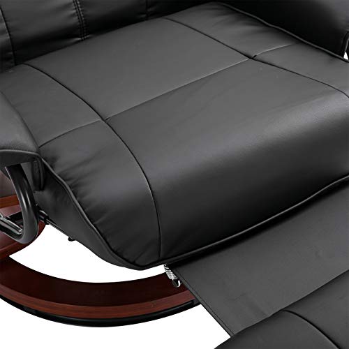 HOMCOM Faux Leather Manual Recliner, Adjustable Swivel Lounge Chair with Footrest, Armrest and Wrapped Wood Base for Living Room, Black HOMCOM