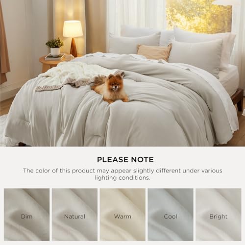 Bedsure Queen Comforter Set, Beige Soft Prewashed Bedding for All Seasons, 3 Pieces GentleSoft™ Bed Set, 1 Lightweight Comforter (90"x90") and 2 Pillowcases (20"x26") Bedsure