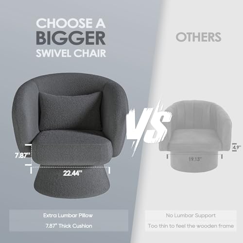 Swivel Accent Chair, Modern Upholstered Barrel Chair with 360° Swivel, Soft Teddy Fabric & Extra Lumbar Pillow, Stylish Round Accent Chair for Living Room, Bedroom, Nursery – Darkgrey,2PC COLAMY