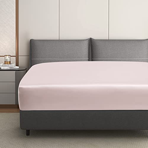 HommxJF Silk Satin Blush Pink Twin Fitted Sheet, Deep Pocket Fitted Sheet Only, Breathable, Non- Fading, Fully Elasticized Bed Sheets Sold Separately HommxJF