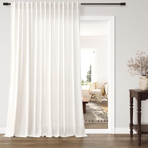 SPWIY Linen Extra Wide Curtain 100 Inch for Patio Silding Glass Doors 1 Panel Natural Semi Sheer Light Flitering Curtains Back Tab Farmhouse Boho Room Divider Drapes for Living Room Cream W100xL84 SPWIY