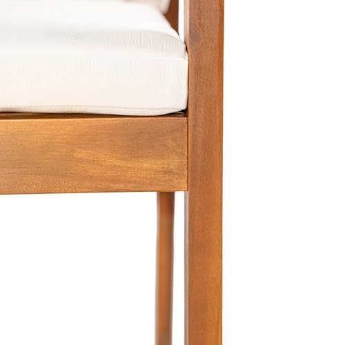 Christopher Knight Home Lucid Set of 2 Outdoor Dining Chair, Acacia Wood Frame Dining Chairs, Accent Chair Set with Comfortable Cushions, Patio Armchair for Backyard Poolside Garden, Natural + Beige Christopher Knight Home