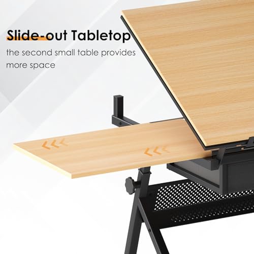 DlandHome Adjustable Drafting Table Craft Table Drawing Desk Hobby Table Writing Desk Studio Desk with Drawers, Angle Adjustable Top,UT-DT1027 DlandHome