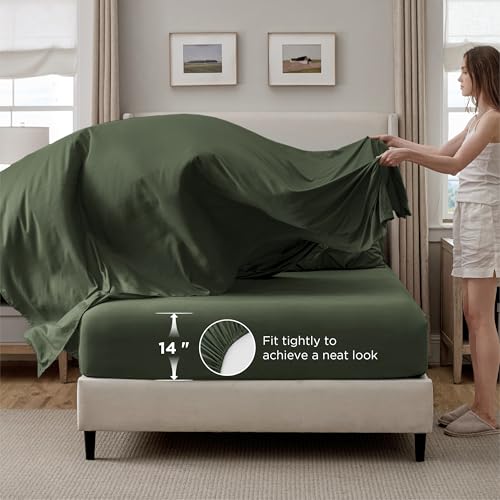 Bedsure King Size Comforter Set Olive Green - Bed in a Bag Bedding Set 7 Pieces, GentleSoft™ Pintuck Bed Set Gift for Family, Pinch Pleat Olive Green Comforter with Sheets, Pillowcases & Shams Bedsure