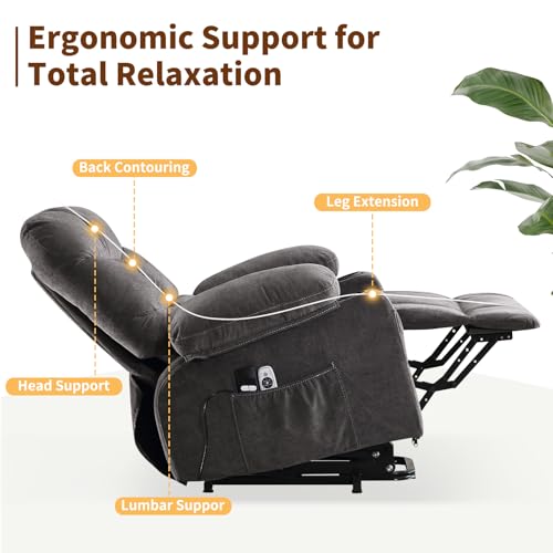 PoteSoar Power Lift Recliner Chair for Elderly with Massage and Heat, Comfortable Electric Power Reclining Chair with Side Pockets,2 Cup Holders and USB Charging Port for Living Room (Grey)