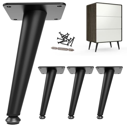 SunVFaFa 6 Inch Furniture Legs Heavy Duty, Replacement Cabinet Legs for Furniture Set of 4, Mid Century Modern Metal Short Dresser Feet for Cube Storage Futon Nightstand Ottoman, Satin Black SunVFaFa