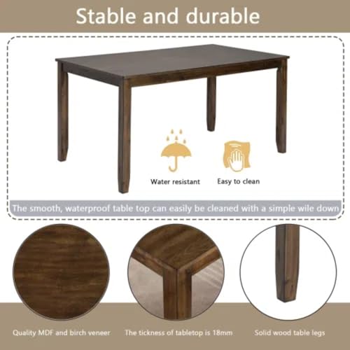 Trygoal 6-Piece Dining Table Set for 4-6 People, Kitchen Set with 4 Upholstered Chairs and One Bench, Living Room Chairs with Slatted Backrest, Rectangular Wooden Table for Home Bar, Walnut Trygoal
