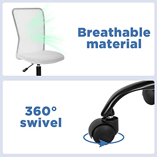 FDW Home Office Chair Mid Back Mesh Desk Chair Armless Computer Ergonomic Task Rolling Swivel Chair Back Support Adjustable Modern with Lumbar Support,White FDW