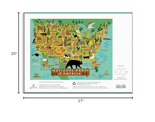 Galison National Parks of America Puzzle, 1000 Pieces, 27” x 20” – Difficult Jigsaw Puzzle Featuring Stunning and Colorful Artwork by Anne Bentley – Thick, Sturdy Pieces, Challenging Family Activity Galison